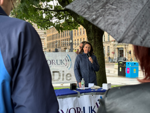 Annemarie speaking at the recent memorial and protest for those lost to addiction